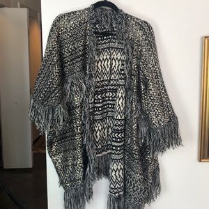 Spanish black white gold reversible knit poncho from Barcelona